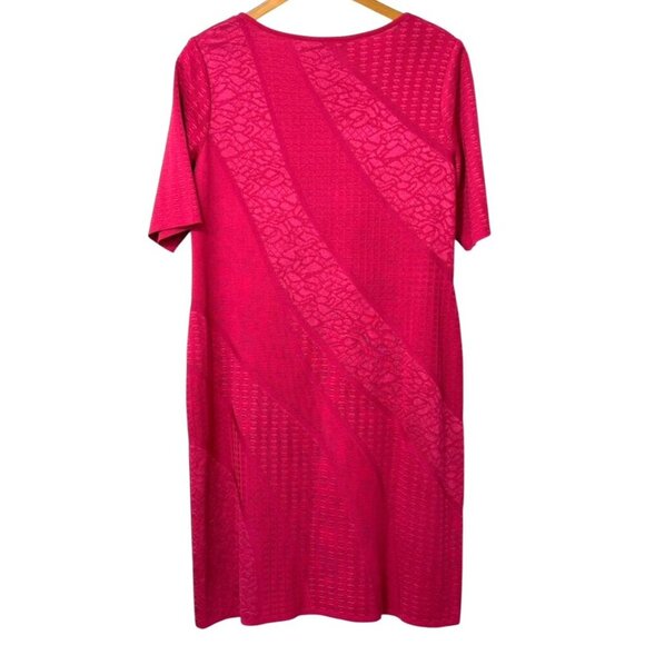 Ming Wang Knit Shift Dress Hot Pink Raspberry Short Sleeve Stretch Travel Size M - Picture 3 of 7